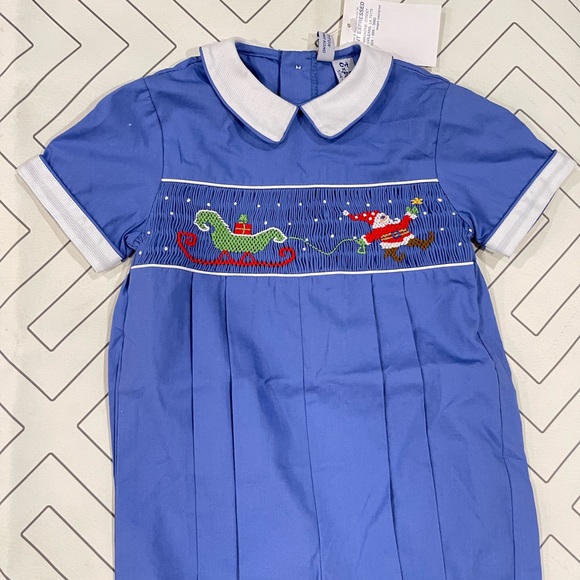 NWT Orient Express Smocked Christmas Romper - Picture 3 of 9